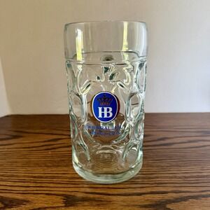 HB Hofbrauhaus Munchen 1- Liter 8" Dimpled Glass Beer Stein Masskrug Mug Germany